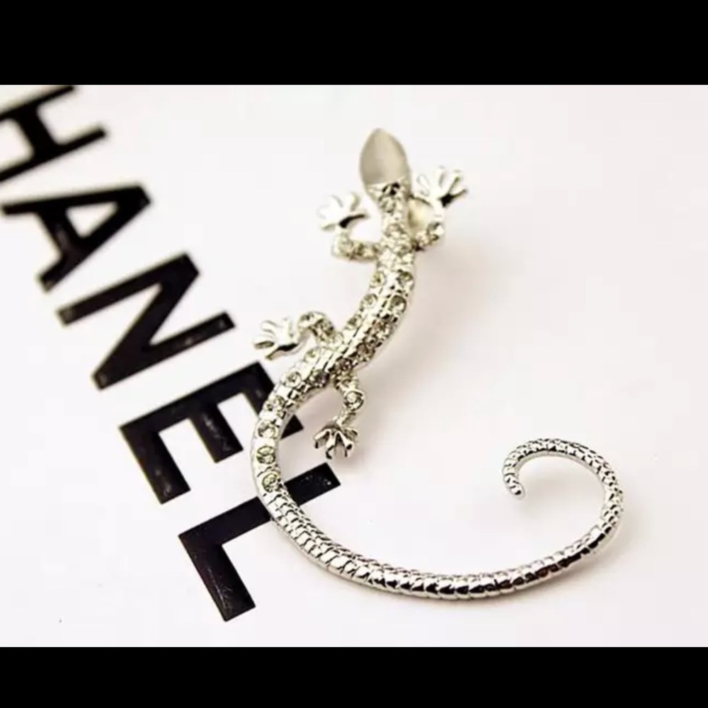 Gothic Punk Metal Crystal Gecko Cuff Wrap Earring - Picture 5 of 8